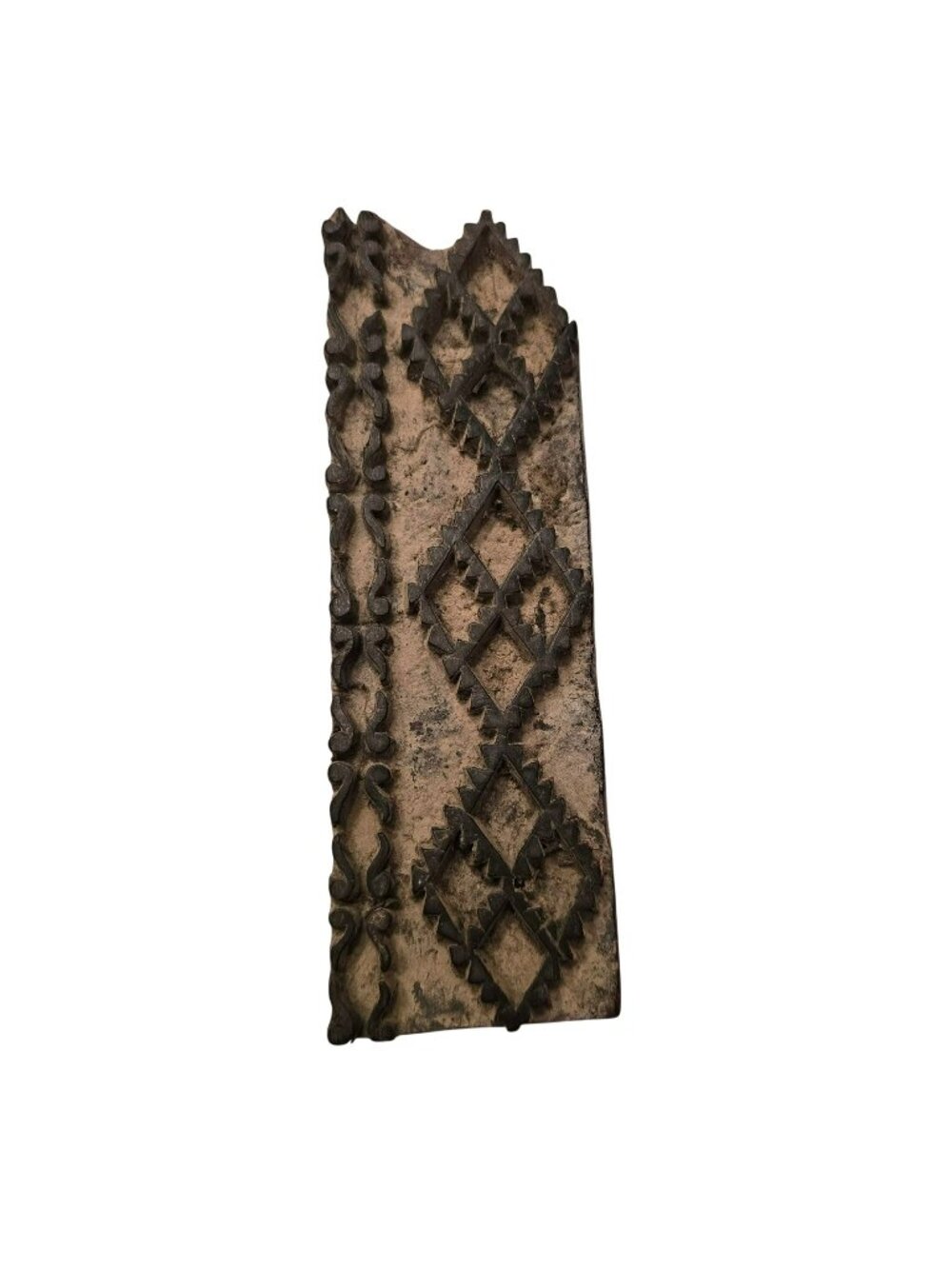 Antique Hand-Carved Wooden Textile Printing Block With Geometric Design JH1877
